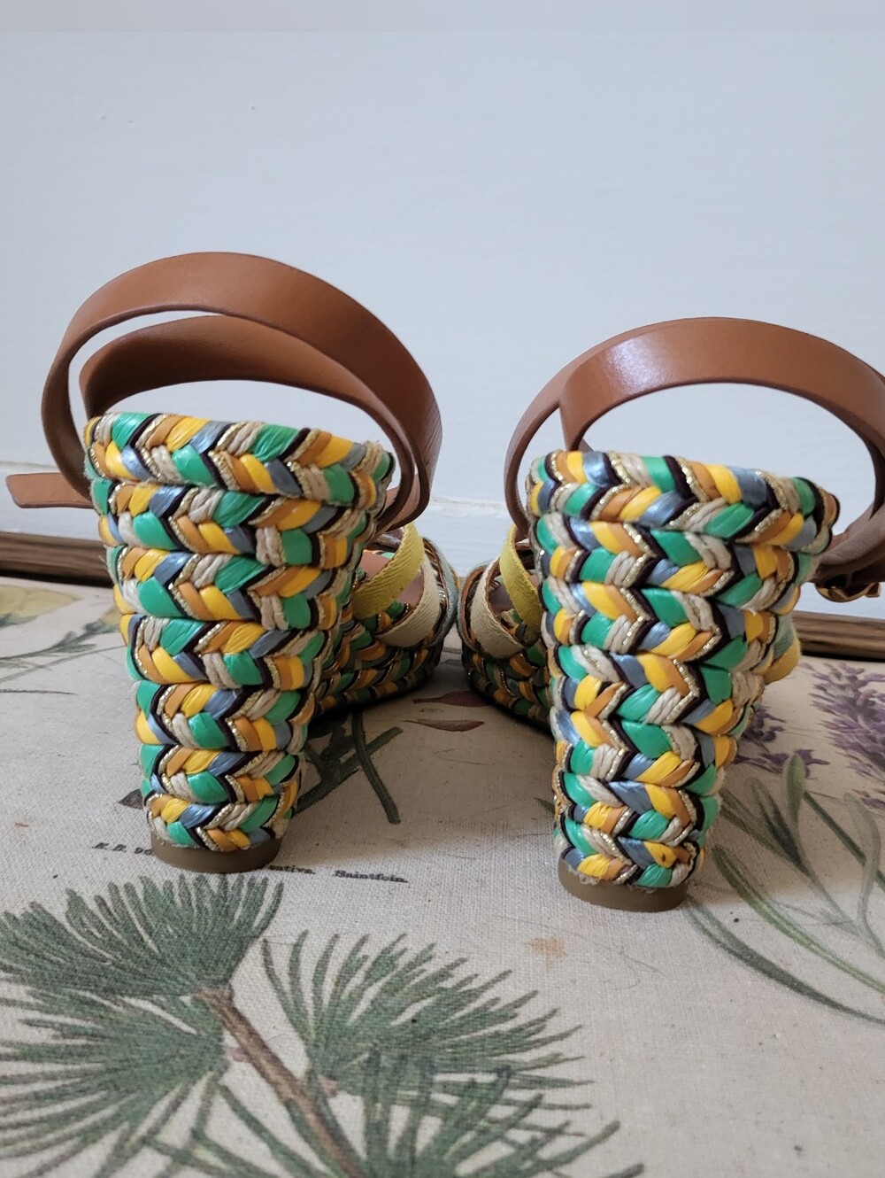 Tory Burch Strappy Leather Woven Wedge Heels Sandals Multicolor Size 6 - Picture 6 of 8